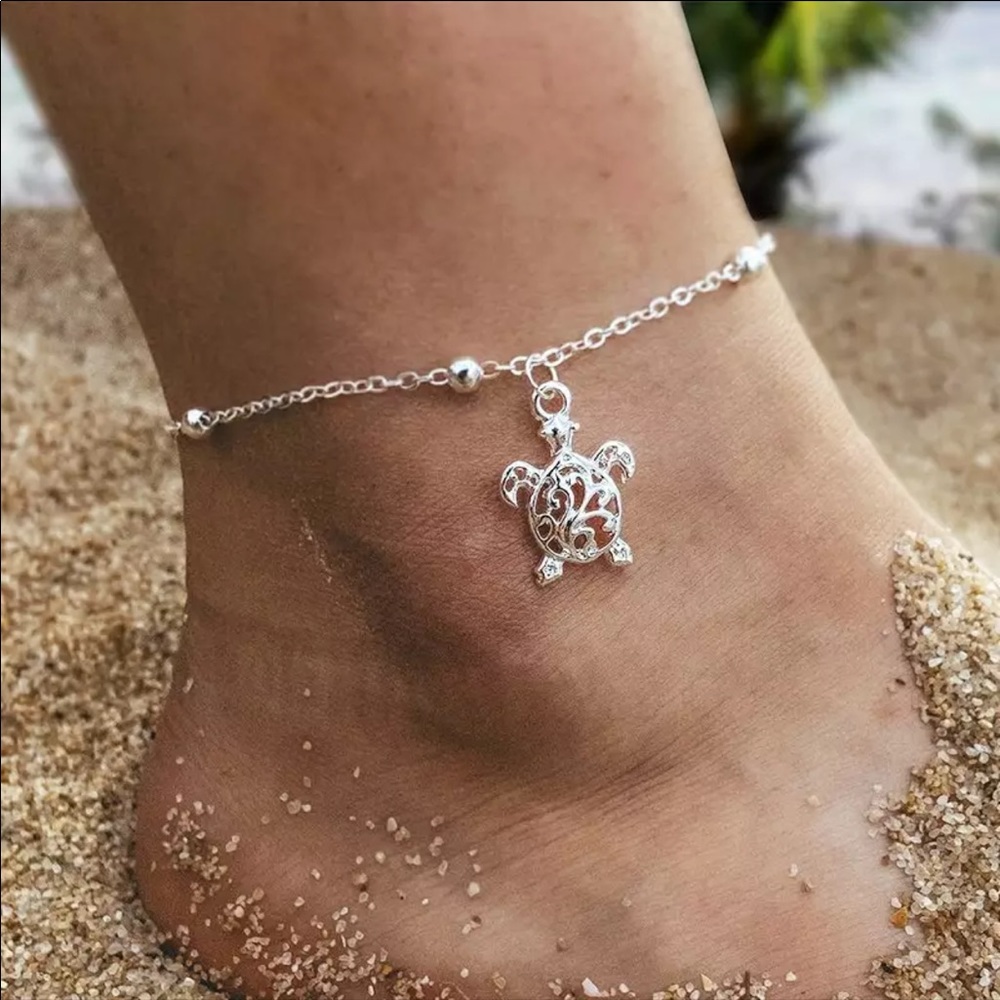 Silver turtle anklet